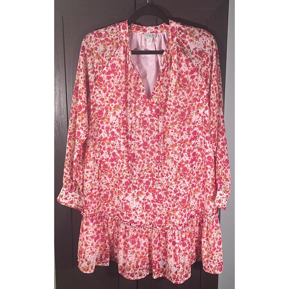 J.Crew Pink Floral Long Sleeve Ruffle Hem Mini Dress XXS